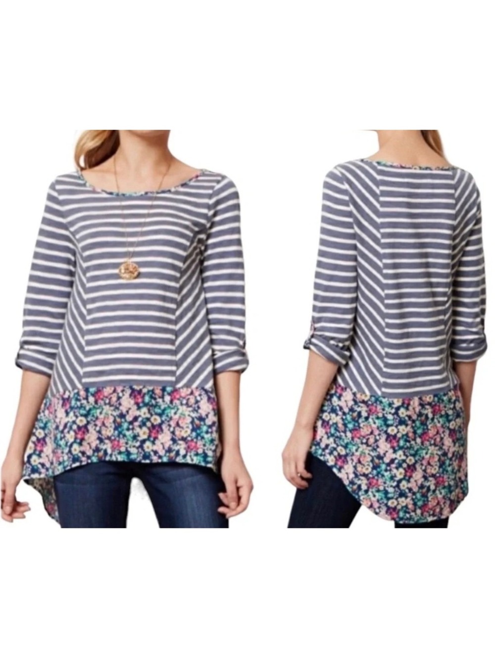 Anthropologie Postmark Striped & Floral Tunic - woman’s medium